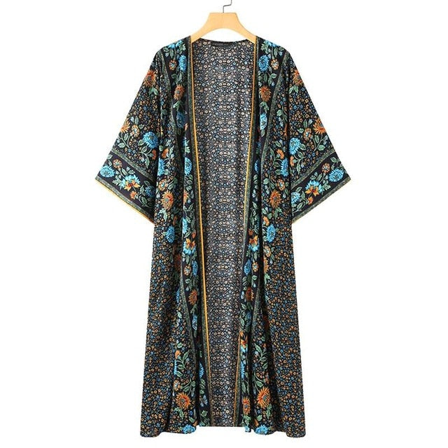 Long Boho Floral Summer Kimono