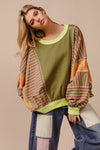 BiBi Color Block Striped Round Neck Sweatshirt