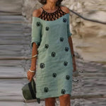 Summer Vintage Embroidered Peek-A-Boo Shoulder Dress - The.MaverickLife